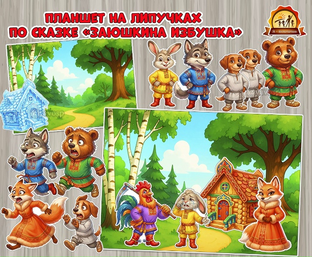 Развивающий планшет на липучках по сказке «Заюшкина избушка»
