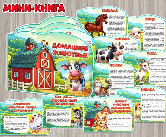 Мини-книга «Домашние животные» в формате А4 и А5