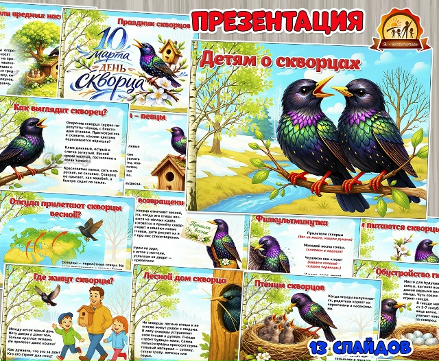 Презентация «Детям о скворцах» к 10 марта – Дню скворца