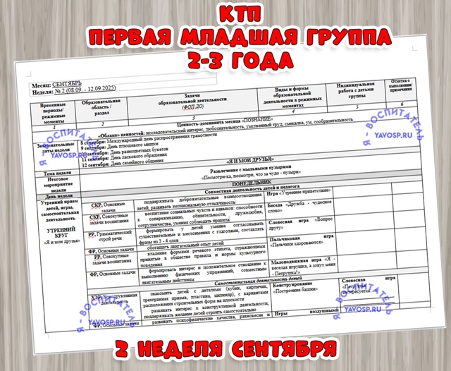 КАЛЕНДАРНО-ТЕМАТИЧЕСКИЙ ПЛАН ОБРАЗОВАТЕЛЬНОЙ ДЕЯТЕЛЬНОСТИ В ПЕРВОЙ МЛАДШЕЙ ГРУППЕ