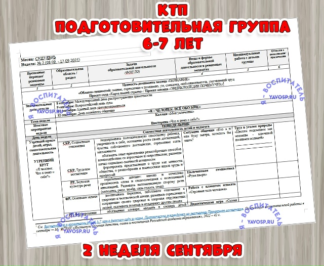 КАЛЕНДАРНО-ТЕМАТИЧЕСКИЙ ПЛАН ОБРАЗОВАТЕЛЬНОЙ ДЕЯТЕЛЬНОСТИ В ПОДГОТОВИТЕЛЬНОЙ К ШКОЛЕ ГРУППЕ