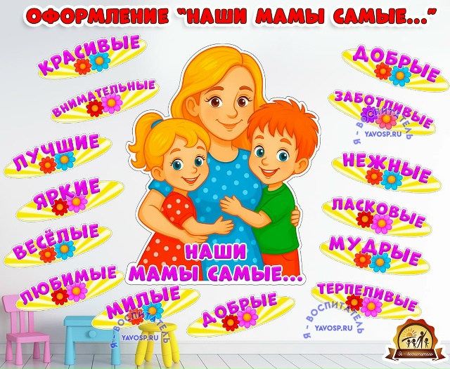 Плакат и облачка ко Дню матери "Наши мамы самые..."