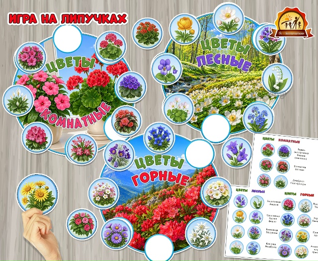 Игра на липучках «Цветы лесные, горные и комнатные»