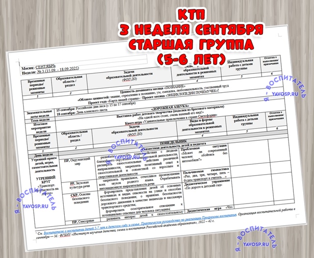 КАЛЕНДАРНО-ТЕМАТИЧЕСКИЙ ПЛАН ОБРАЗОВАТЕЛЬНОЙ ДЕЯТЕЛЬНОСТИ В СТАРШЕЙ ГРУППЕ (5-6 ЛЕТ)