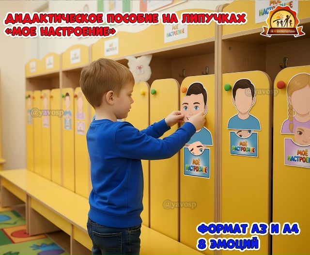 Дидактическое пособие на шкафчик или настольная игра «Мое настроение» на липучках