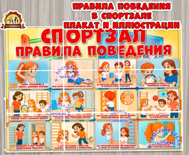 Плакат "Правила поведения в спортзале" и карточки