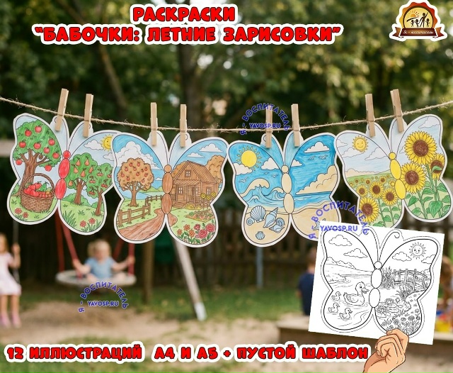 Раскраски "Бабочки: летние зарисовки"