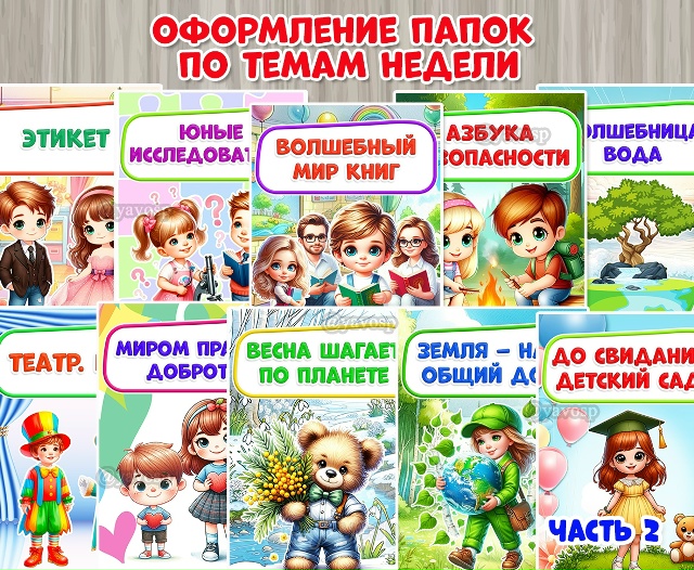 Оформление папок по темам недели.
