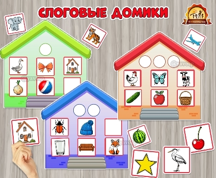 Слоговые домики на 1, 2 и 3 слога.