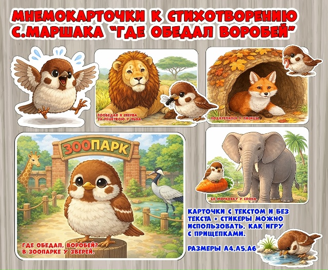 Мнемокарточки к стихотворению "Где обедал воробей?"